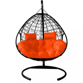 Подвесное кресло Планета про Для Двоих с ротангом черное, оранжевая подушка (11450407)