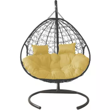 Подвесное кресло Планета про Для Двоих с ротангом серое, бежевая подушка (11450301)