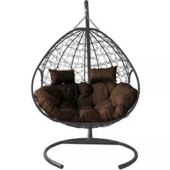 Подвесное кресло Планета про Для Двоих с ротангом серое, коричневая подушка (11450305)