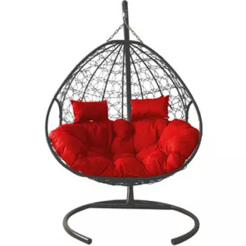 Подвесное кресло Планета про Для Двоих с ротангом серое, красная подушка (11450306)