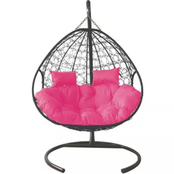Подвесное кресло Планета про Для Двоих с ротангом серое, розовая подушка (11450308)