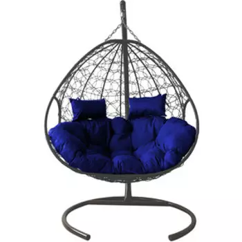 Подвесное кресло Планета про Для Двоих с ротангом серое, синяя подушка (11450310)
