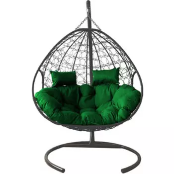 Подвесное кресло Планета про Для Двоих с ротангом серое, зеленая подушка (11450304)