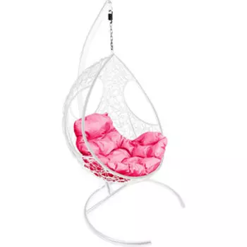 Подвесное кресло Планета про Долька с ротангом белое, розовая подушка (11150108)