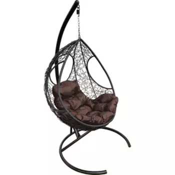 Подвесное кресло Планета про Долька с ротангом черное, коричневая подушка (11150405)