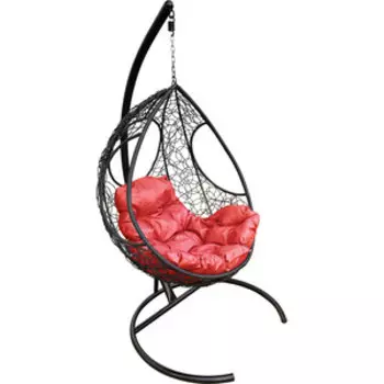 Подвесное кресло Планета про Долька с ротангом черное, красная подушка (11150406)