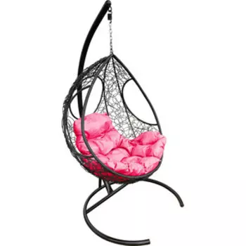 Подвесное кресло Планета про Долька с ротангом черное, розовая подушка (11150408)