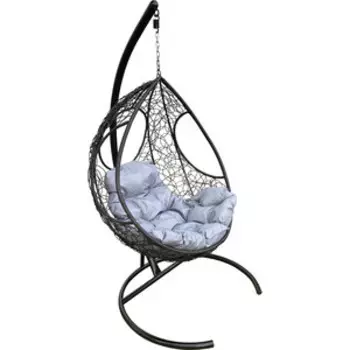 Подвесное кресло Планета про Долька с ротангом черное, серая подушка (11150409)