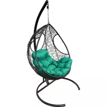 Подвесное кресло Планета про Долька с ротангом черное, зеленая подушка (11150404)