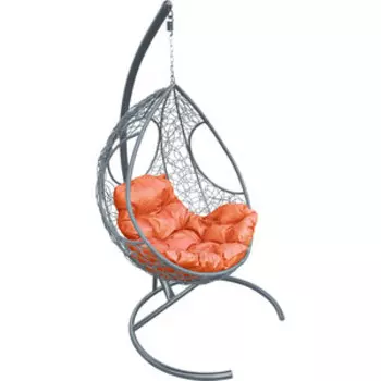 Подвесное кресло Планета про Долька с ротангом серое, оранжевая подушка (11150307)