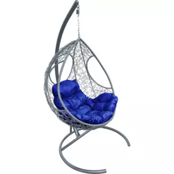 Подвесное кресло Планета про Долька с ротангом серое, синяя подушка (11150310)