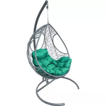 Подвесное кресло Планета про Долька с ротангом серое, зеленая подушка (11150304)
