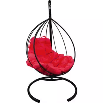 Подвесное кресло Планета про Капля без ротанга черное, красная подушка (11010406)