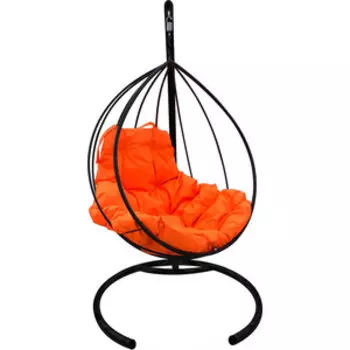 Подвесное кресло Планета про Капля без ротанга черное, оранжевая подушка (11010407)