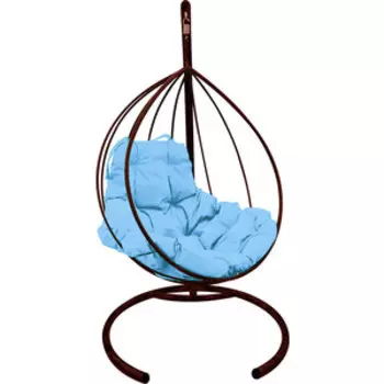 Подвесное кресло Планета про Капля без ротанга коричневое, голубая подушка (11010203)