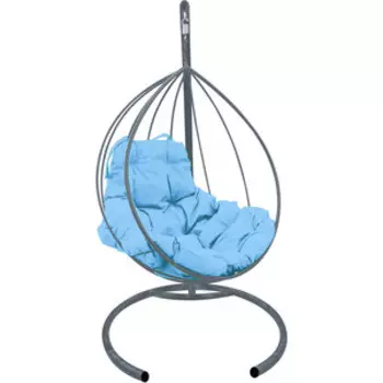 Подвесное кресло Планета про Капля без ротанга серое, голубая подушка (11010303)