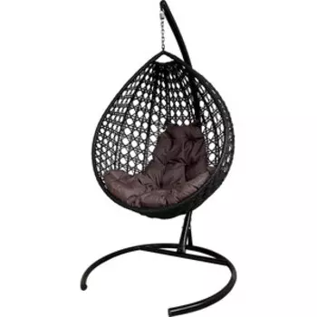 Подвесное кресло Планета про Капля Люкс с ротангом черное, коричневая подушка (11030405)