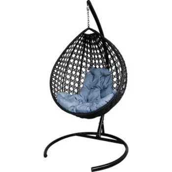 Подвесное кресло Планета про Капля Люкс с ротангом черное, серая подушка (11030409)