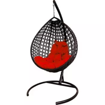 Подвесное кресло Планета про Капля Люкс с ротангом коричневое, красная подушка (11030206)