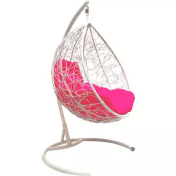 Подвесное кресло Планета про Капля с ротангом белое, розовая подушка (11020108)