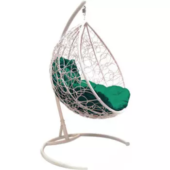Подвесное кресло Планета про Капля с ротангом белое, зеленая подушка (11020104)