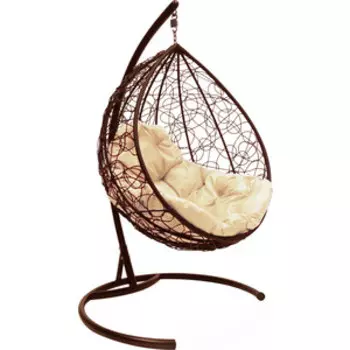 Подвесное кресло Планета про Капля с ротангом коричневое, бежевая подушка (11020201)