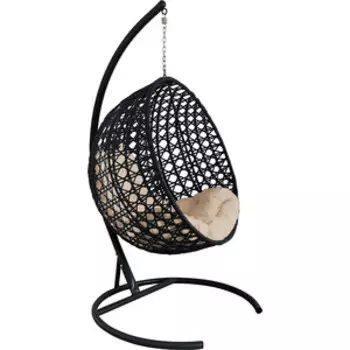 Подвесное кресло Планета про Круг Люкс с ротангом черное, бежевая подушка (11060401)