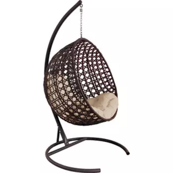Подвесное кресло Планета про Круг Люкс с ротангом коричневое, бежевая подушка (11060201)