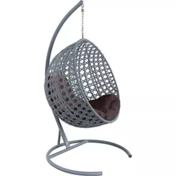 Подвесное кресло Планета про Круг Люкс с ротангом серое, коричневая подушка (11060305)