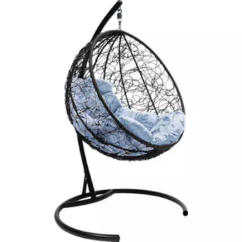 Подвесное кресло Планета про Круг с ротангом черное, серая подушка (11050409)