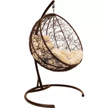 Подвесное кресло Планета про Круг с ротангом коричневое, бежевая подушка (11050201)
