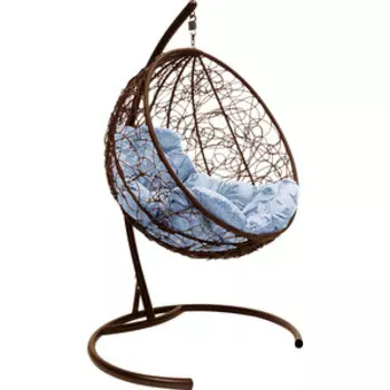 Подвесное кресло Планета про Круг с ротангом коричневое, серая подушка (11050209)