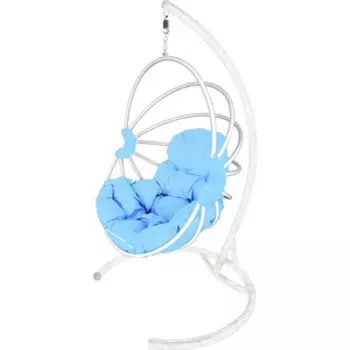 Подвесное кресло Планета про Веер без ротанга белое, голубая подушка (11170103)