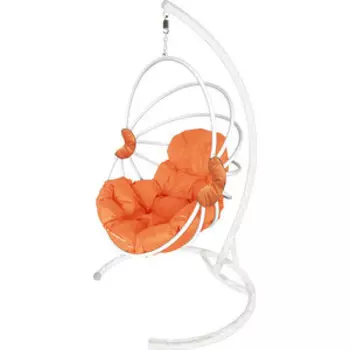 Подвесное кресло Планета про Веер без ротанга белое, оранжевая подушка (11170107)