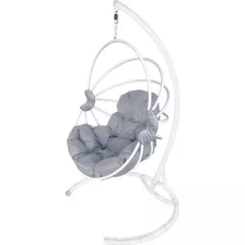 Подвесное кресло Планета про Веер без ротанга белое, серая подушка (11170109)