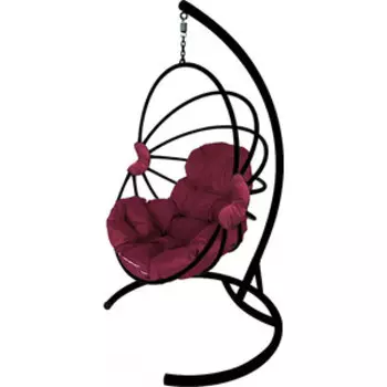 Подвесное кресло Планета про Веер без ротанга черное, бордовая подушка (11170402)