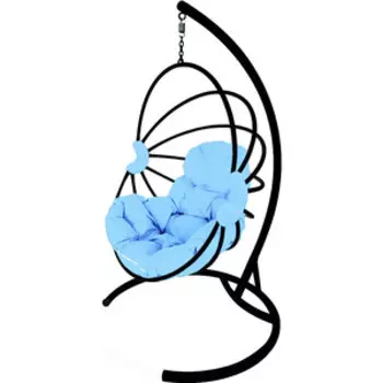 Подвесное кресло Планета про Веер без ротанга черное, голубая подушка (11170403)