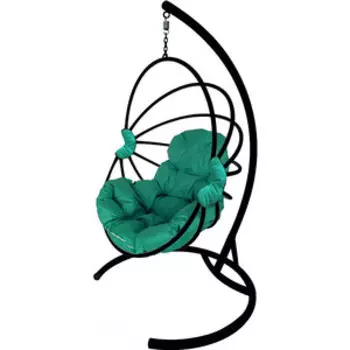 Подвесное кресло Планета про Веер без ротанга черное, зеленая подушка (11170404)