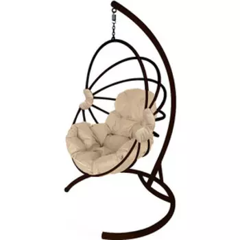 Подвесное кресло Планета про Веер без ротанга коричневое, бежевая подушка (11170201)