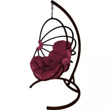 Подвесное кресло Планета про Веер без ротанга коричневое, бордовая подушка (11170202)