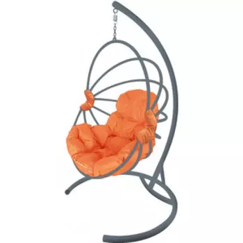Подвесное кресло Планета про Веер без ротанга серое, оранжевая подушка (11170307)