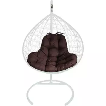 Подвесное кресло Планета про XL с ротангом белое, коричневая подушка (11120105)