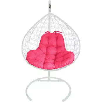 Подвесное кресло Планета про XL с ротангом белое, розовая подушка (11120108)