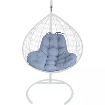 Подвесное кресло Планета про XL с ротангом белое, серая подушка (11120109)