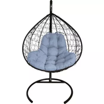 Подвесное кресло Планета про XL с ротангом черное, серая подушка (11120409)