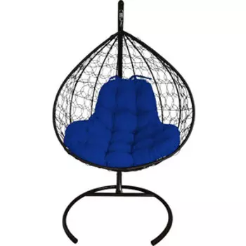 Подвесное кресло Планета про XL с ротангом черное, синяя подушка (11120410)