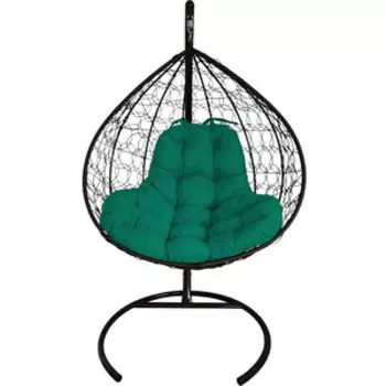 Подвесное кресло Планета про XL с ротангом черное, зеленая подушка (11120404)