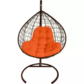 Подвесное кресло Планета про XL с ротангом коричневое, оранжевая подушка (11120207)