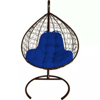 Подвесное кресло Планета про XL с ротангом коричневое, синяя подушка (11120210)