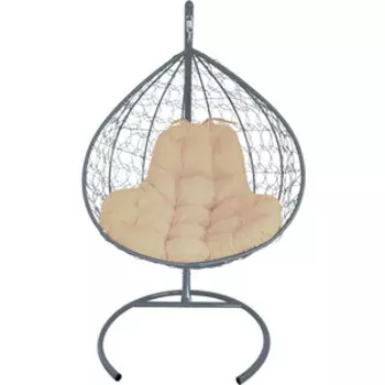 Подвесное кресло Планета про XL с ротангом серое, бежевая подушка (11120301)